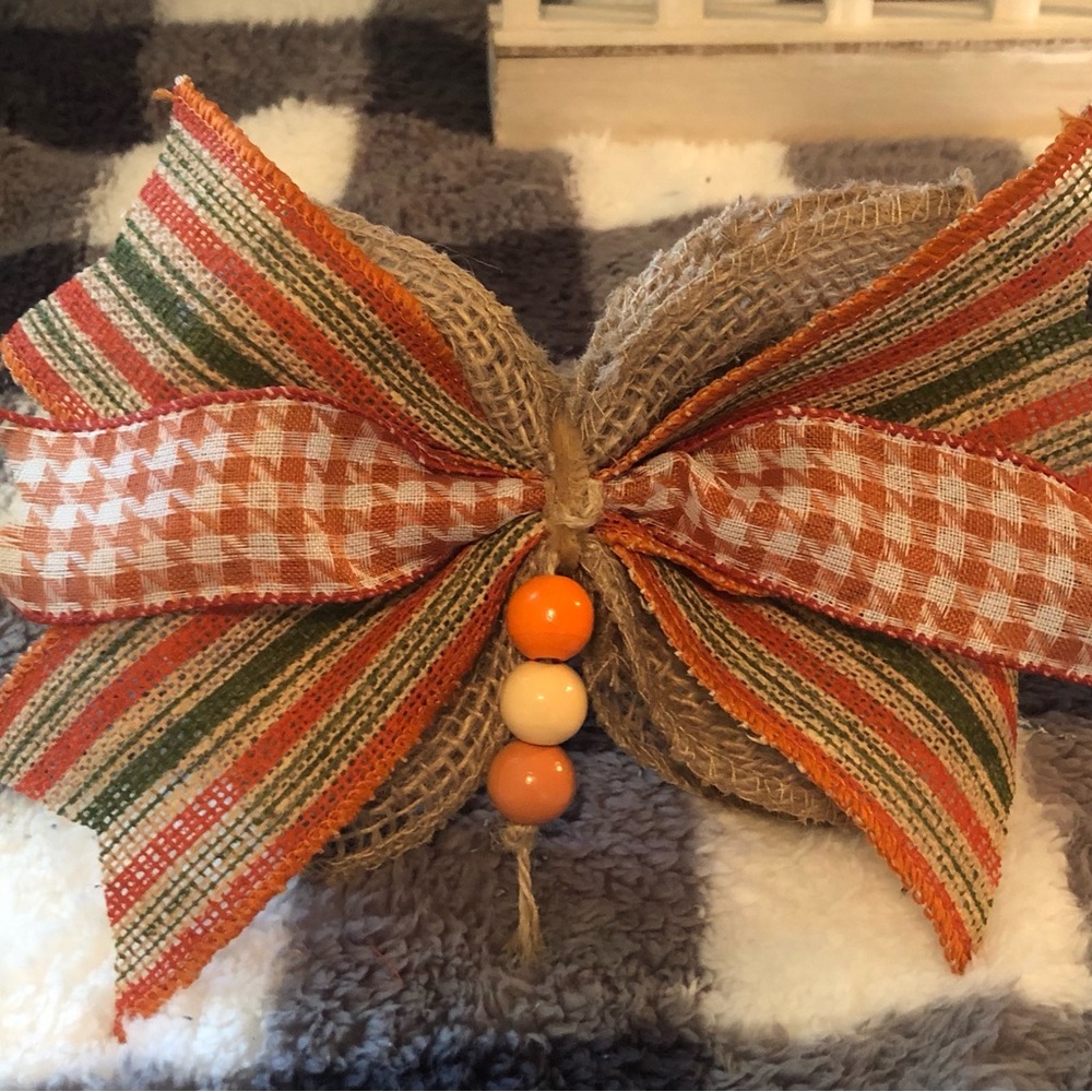 Fall Burlap bow for door hanger or wreath.